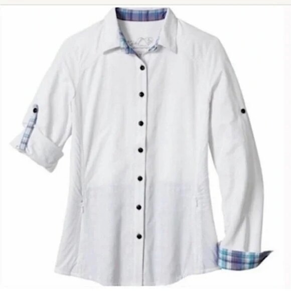 KUHL L White Lightweight Wunderer Roll Tab Button Down Shirt - Picture 1 of 10